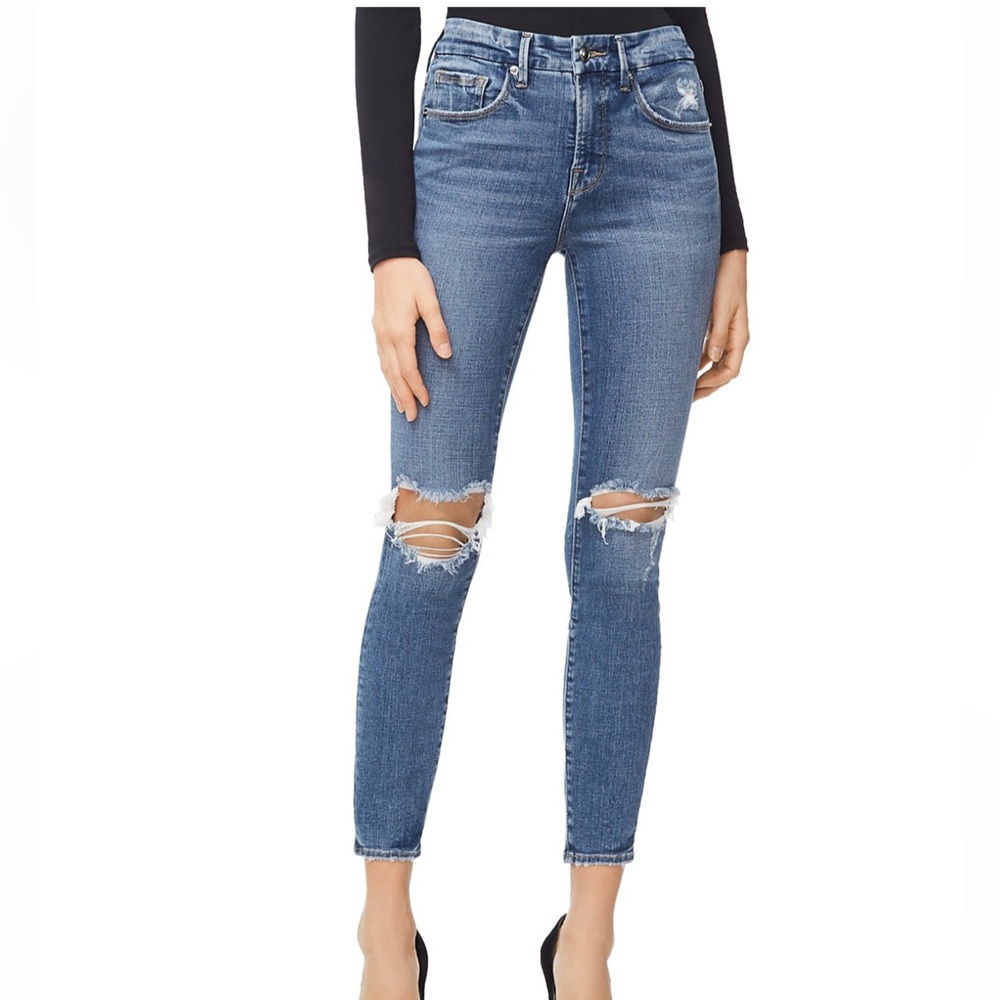 Good American Good Legs High Rise Ripped Skinny Crop Jeans in Blue261
